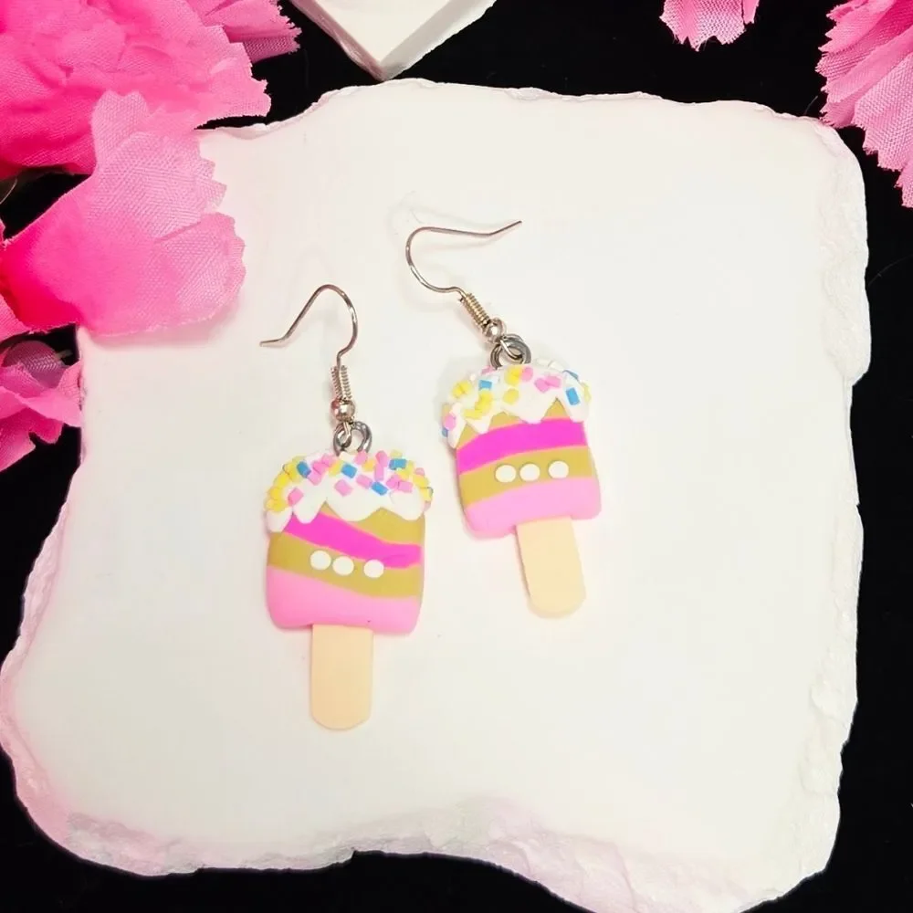 Chocolate Strawberry Ice Cream Popsicle Earrings – Sprinkle Dangles Statement